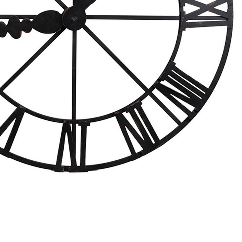 46 Inch Faux Clock Wall Decor, Round, Vintage Style, Matte Black Finish - Benzara