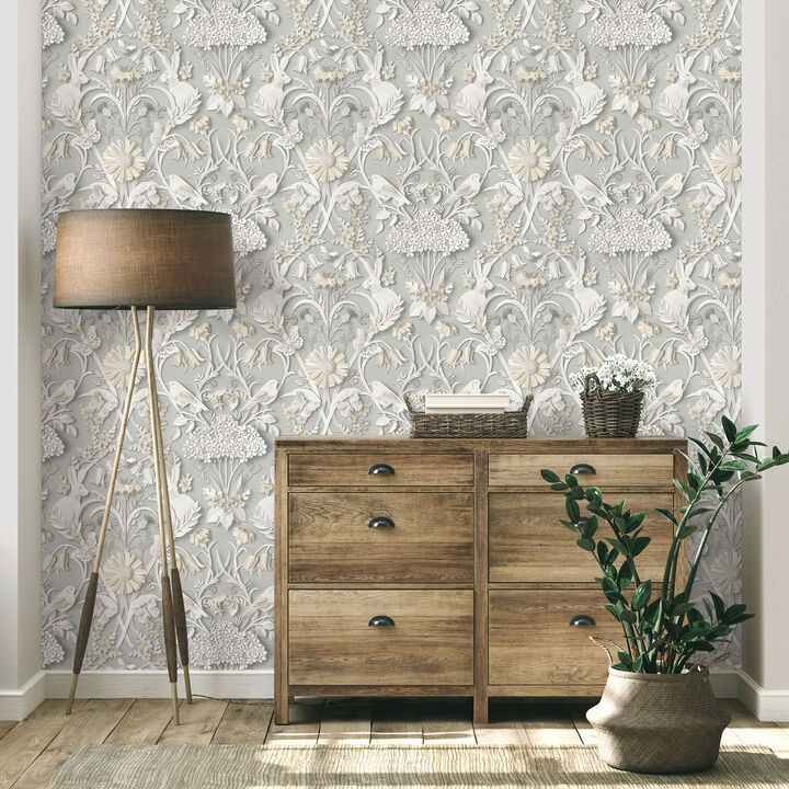 Fae Light Grey Woodland Wallpaper (Set of 2)