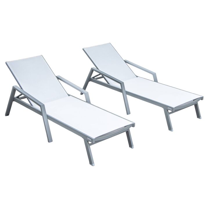 LeisureMod Marlin Poolside Outdoor Patio Lawn and Garden Modern Powder Coated Aluminum Frame Suntan Sling Chaise Lounge Chair with Armrests, Set of 2
