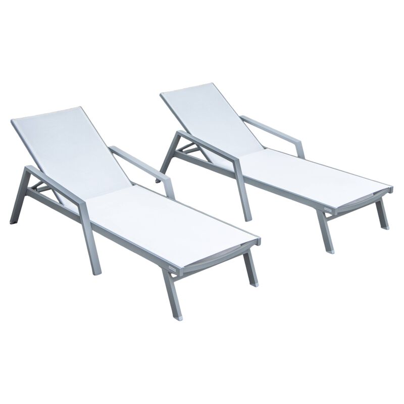 LeisureMod Marlin Poolside Outdoor Patio Lawn and Garden Modern Powder Coated Aluminum Frame Suntan Sling Chaise Lounge Chair with Armrests, Set of 2 image number 0