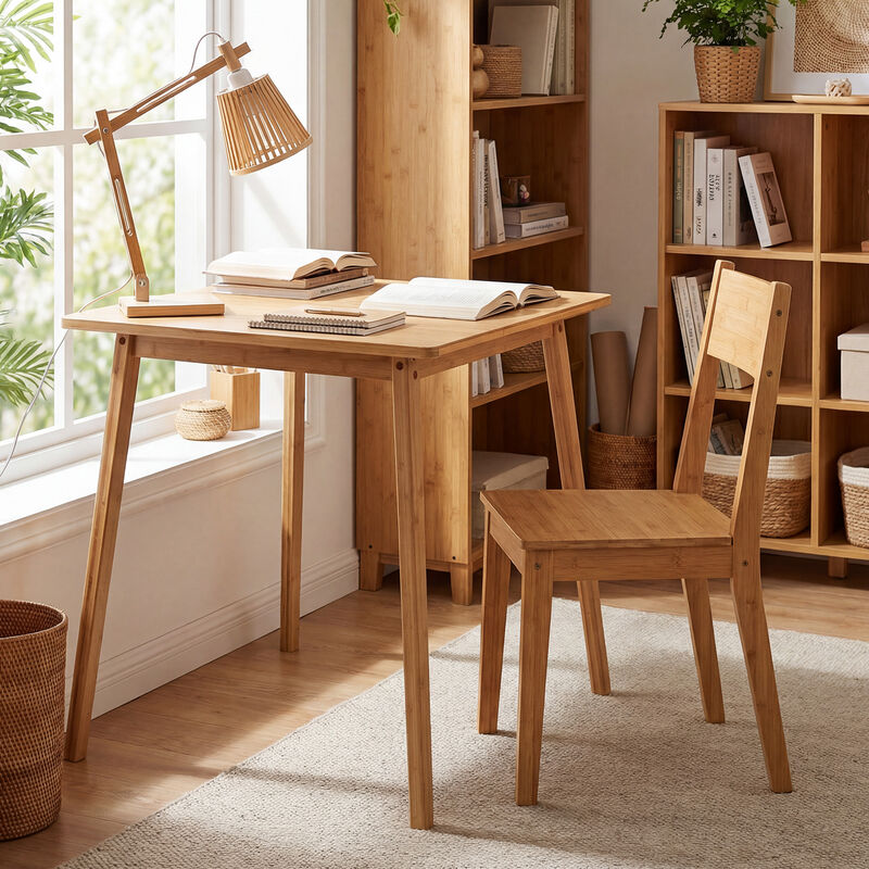 Square Wicker Dining Table 27.5", Patio or Kitchen Table for 2&ndash;4 people-Natural image number 1