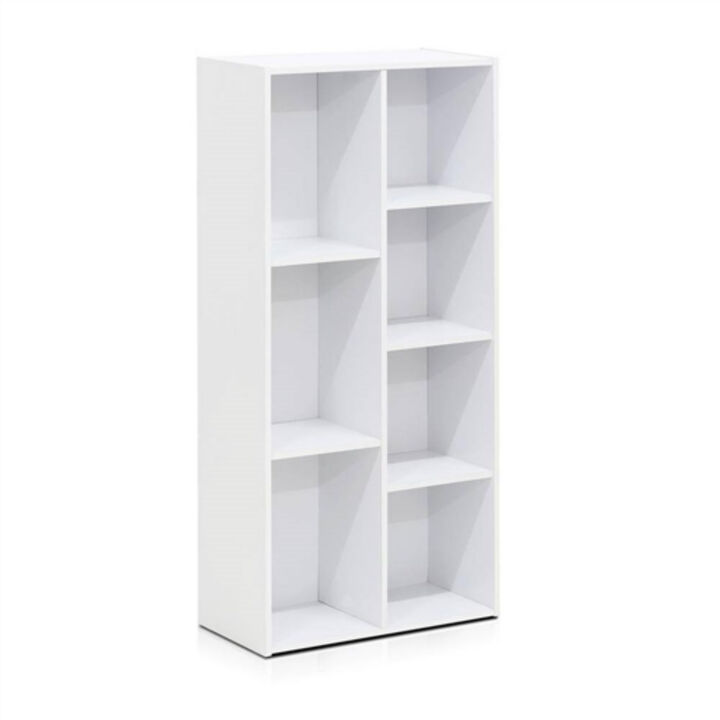 Modern High Bookcase with 7 Open Shelves in Wood Finish