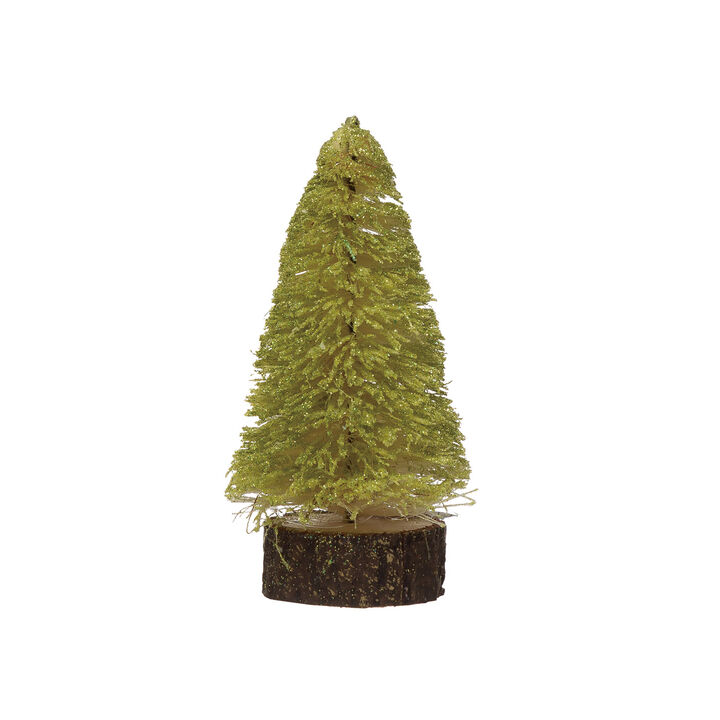 Sisal Bottle Brush Tree with Wood Slice Base, Chartreuse