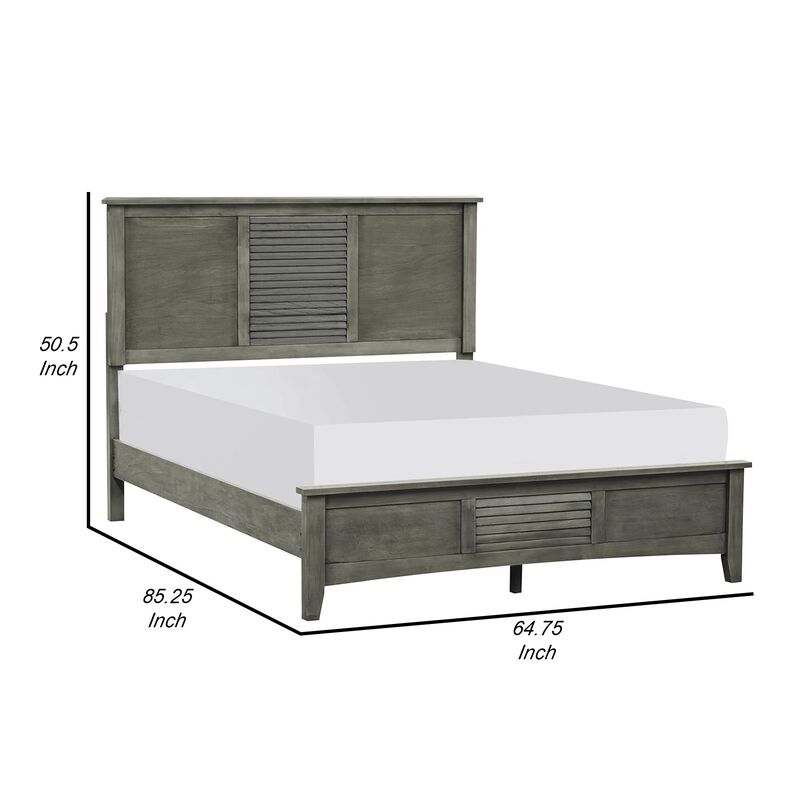 Transitional Queen Size Bed, Headboard, Louvered Panel Design, Gray Finish-Benzara