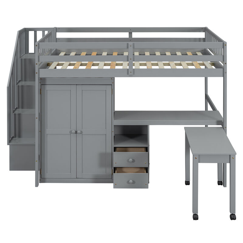 Merax Loft Bed with Desk and Wardrobe