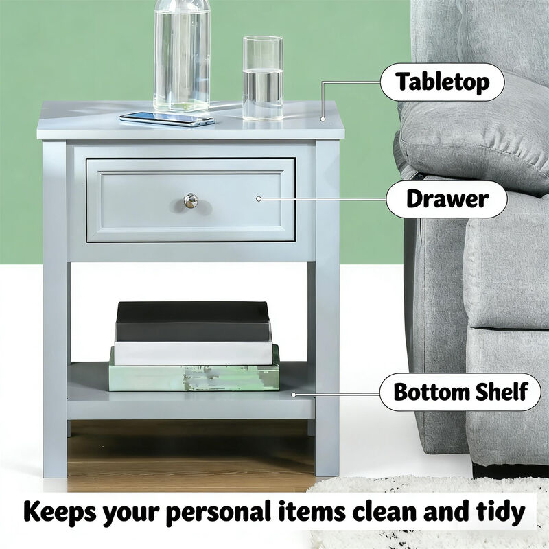 Modern Sofa Side Table with Storage Drawer and Shelf, Classic Accent Coffee Table for Living Room image number 4