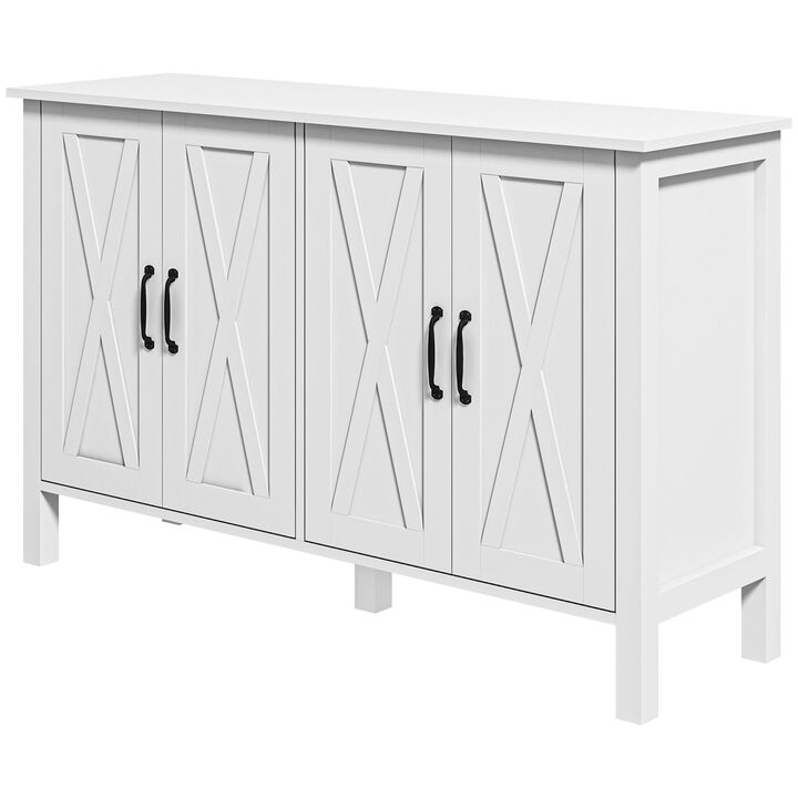 Sideboard Buffet with 4 Barn Doors and 2 Adjustable Shelves, Kitchen Buffet Cabinet for Living Room, Hallway, White