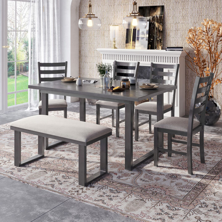Solid Wood Dining Room Set with Rectangular Table & 4 Chairs with Bench