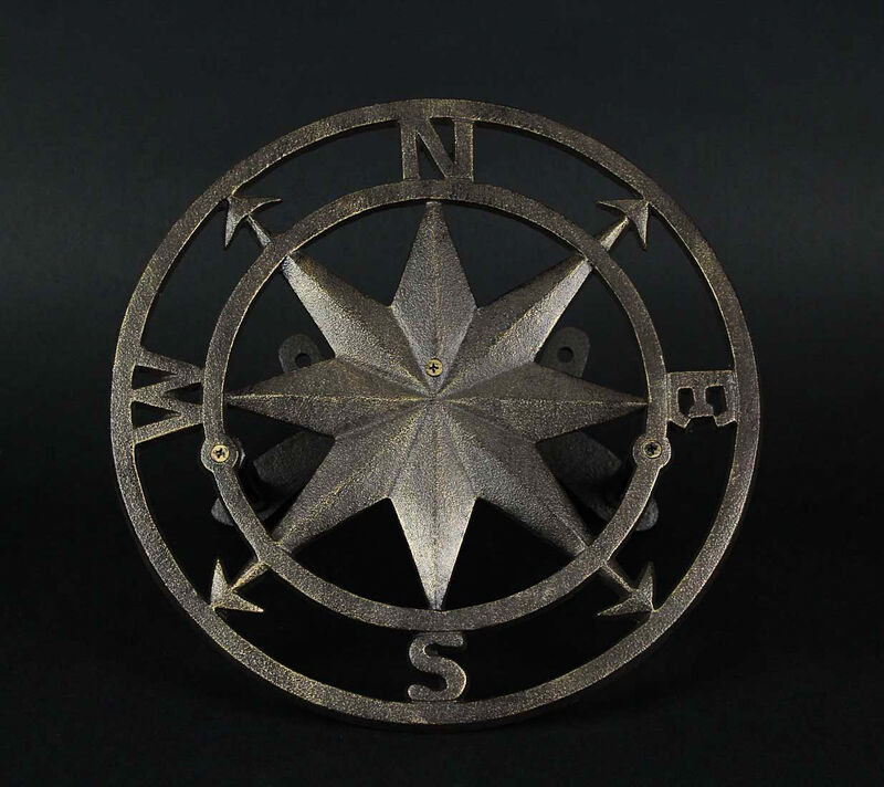 Cast Iron Compass Rose Wall Mounted Decorative Hanging Garden Hose Holder Bronze image number 2
