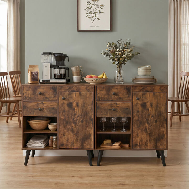 Set of 2 Kitchen Buffet Cabinets with Drawers and Open Storage