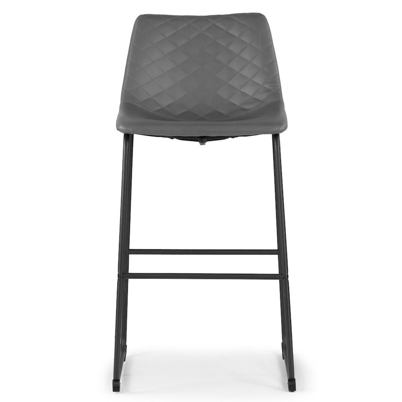 Glamour Home Set of 2 Ave Iron Frame Gray Faux Leather Bar Stool with Stitching