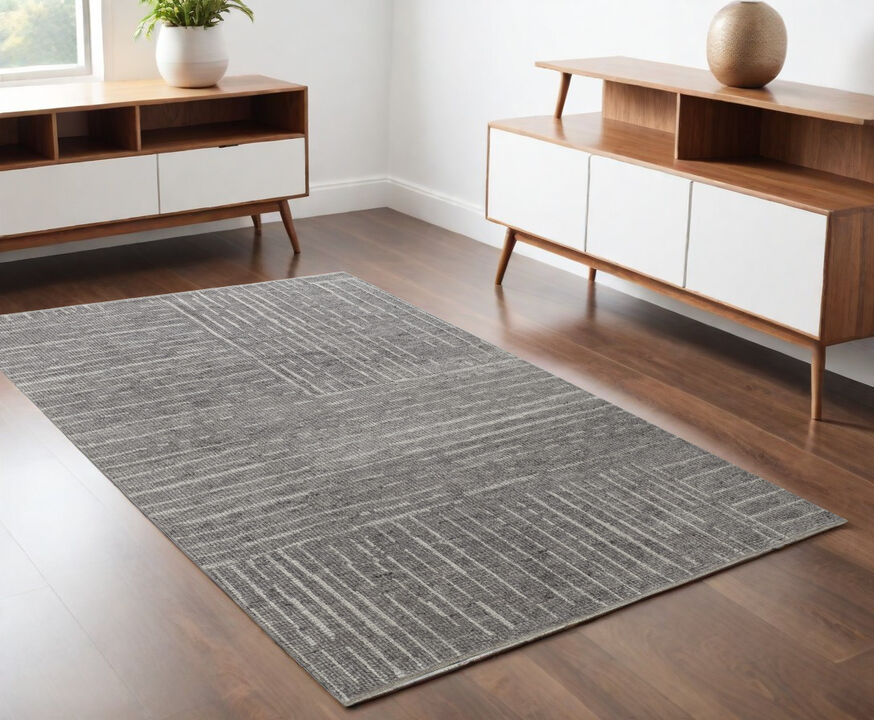 HomeRoots Wool Checkered Hand Knotted Worn Faded Area Rug
