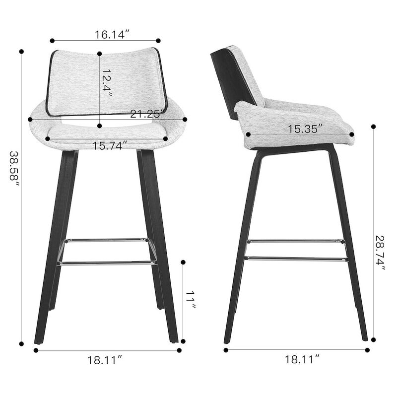 Glamour Home Bea White Two-Toned Linen Fabric Bar Stool with Black Wood Legs