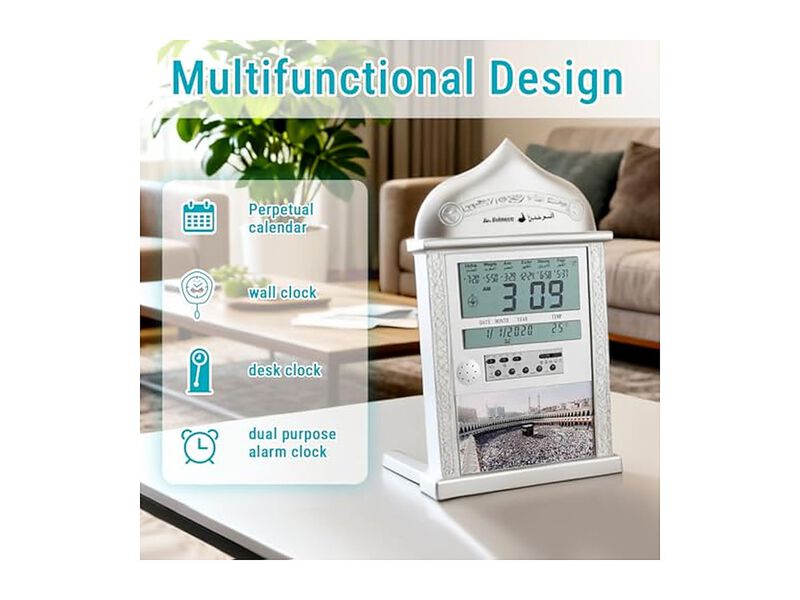 Azan Islamic Prayer Alarm Calendar Desk Wall Clock Modern Battery Operated image number 3