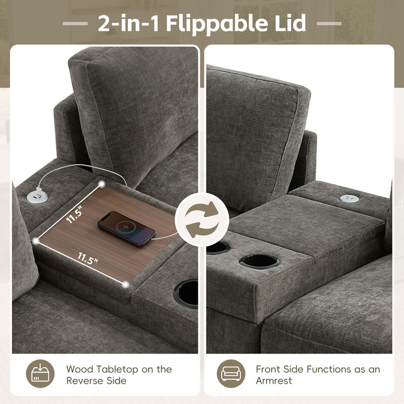Merax Customizable Modular Sofa with Cloud-Like Comfort, Movable Ottoman, Flippable Console Lid image number 6