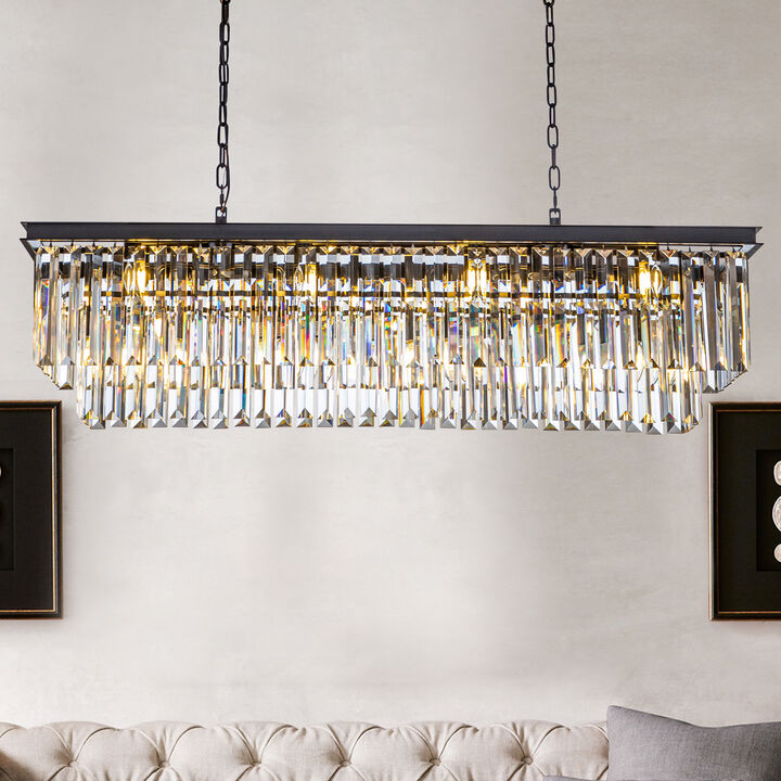 12-Light Modern Fringe Crystal Chandelier for Dining Room with Crystal Accents