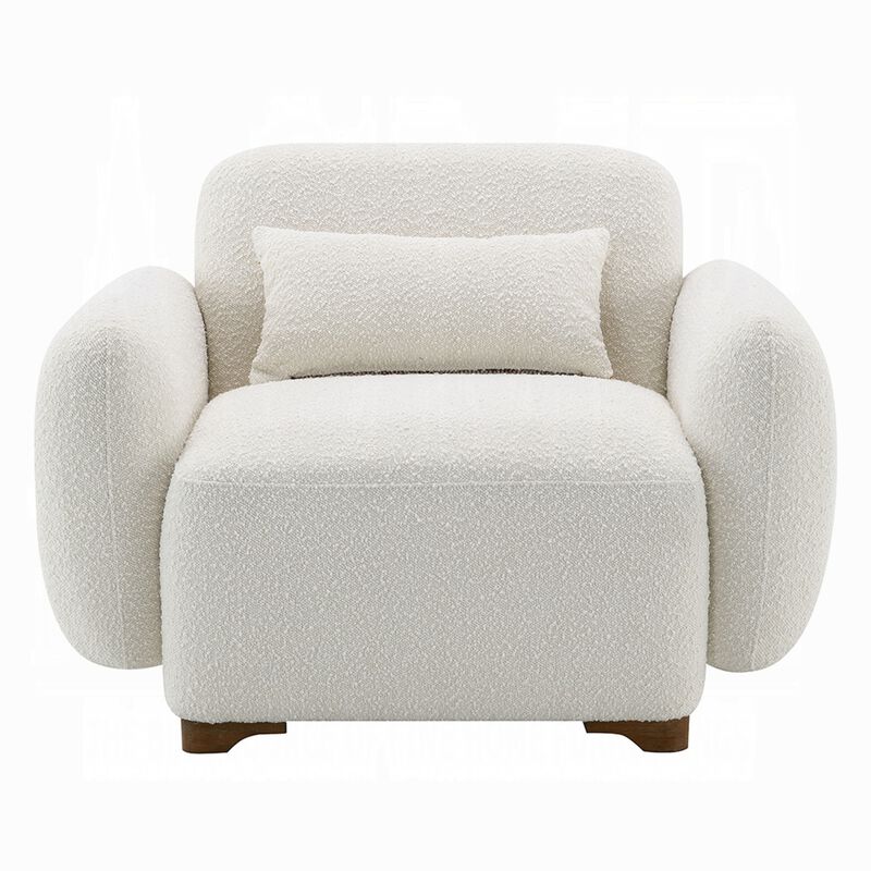 Loem Sofa Chair w Accent Pillow, Box Style Seat, Beige Boucle Fabric image number 2