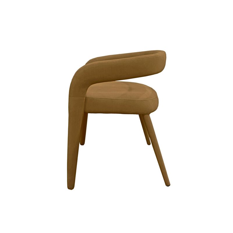 Lon 23 Inch Dining Chair, Cushioned Seat, Curved Open Back, Tan Polyester - Benzara image number 2