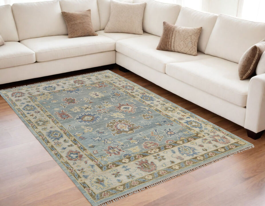 HomeRoots Wool Floral Hand Knotted Area Rug With Fringe
