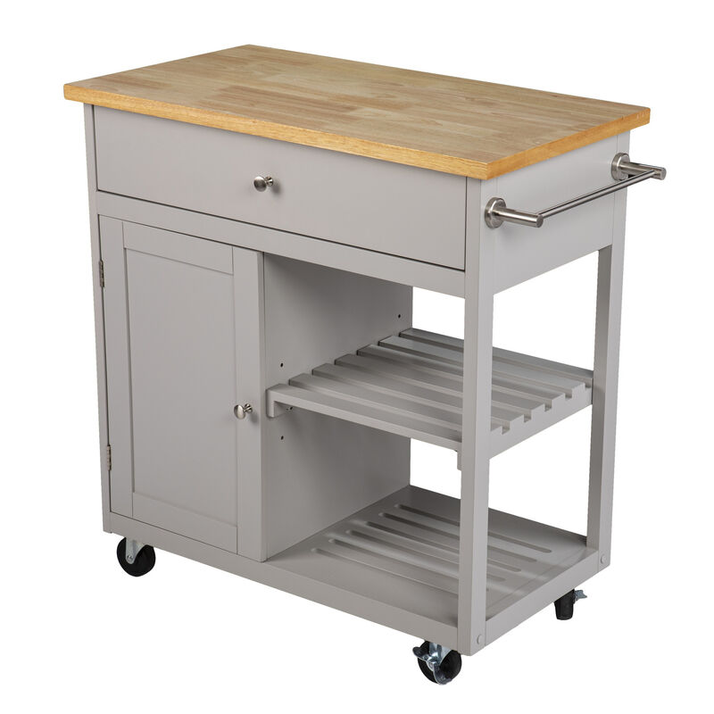 Space-Saving Rolling Kitchen Island with Shelves and Drawers