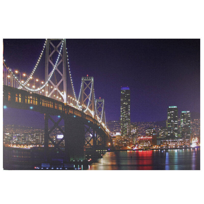 LED Lighted San Francisco Oakland Bay Bridge Canvas Wall Art 15.75" x 23.5" image number 0