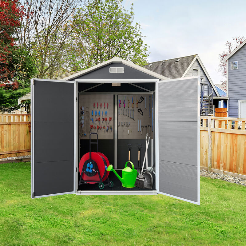 WOW PIONEER Spacious Weather-Resistant Outdoor Storage Shed with Lockable Doors, Built-In Floor, Ventilation Ports and Side Windows image number 3