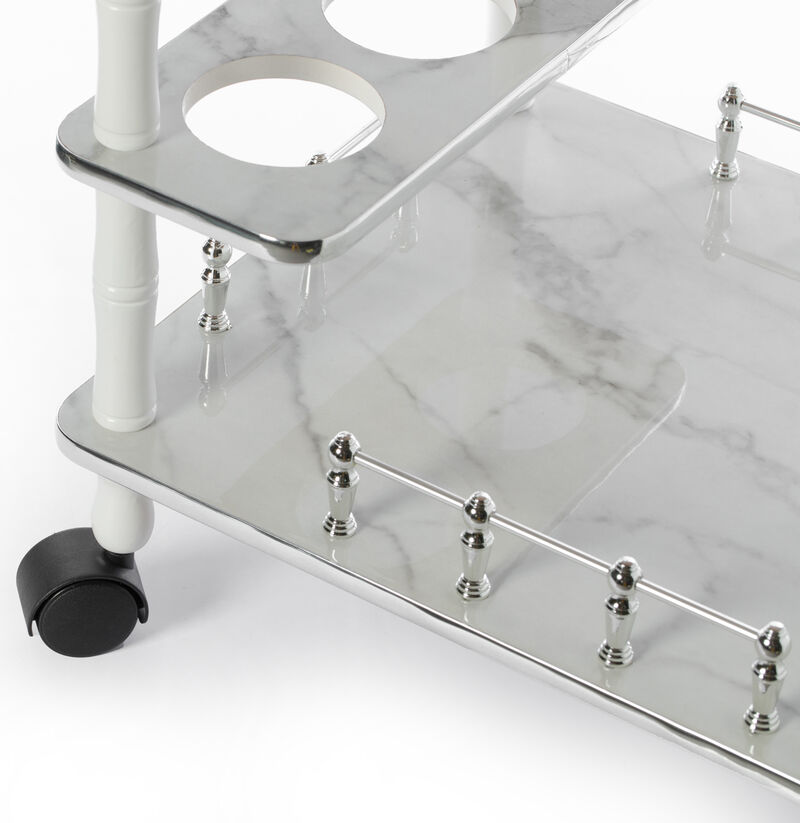 Serving Bar Cart Tea Trolley, 2 Tier Shelves on Rolling Wheels, Mobile Liquor Bar for Wine Beverage Drink Dinner Party, Utility Kitchen Storage Island Coffee Cabinet for Dining Living Room, Wood, Gray