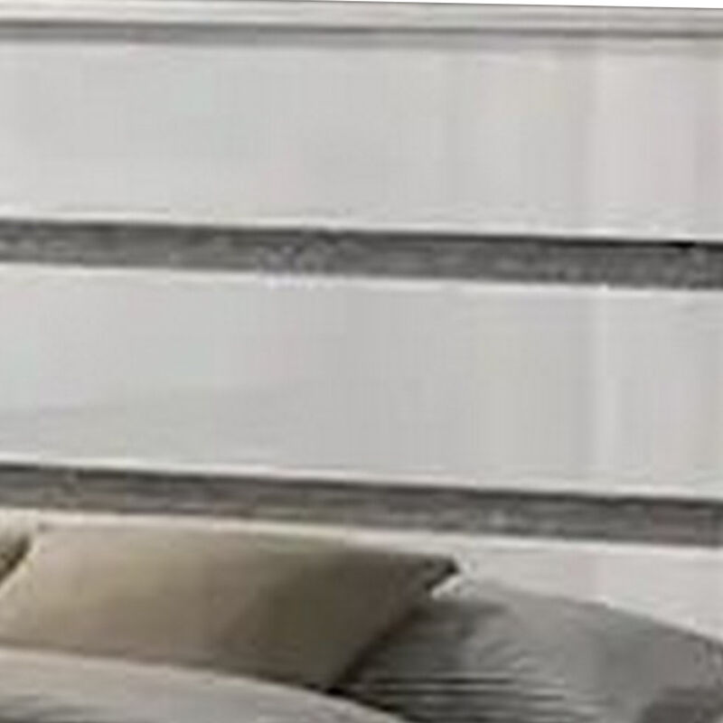 Peis Queen Size Bed, LED, Crystal Accents, Modern Design, Glossy White - Benzara