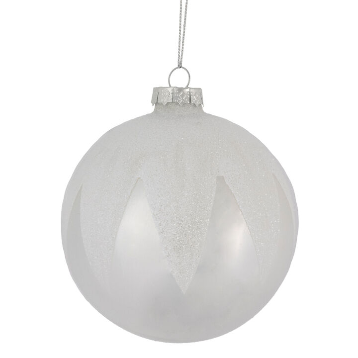 4" Pearl White and Glitter Glass Ball Christmas Ornament