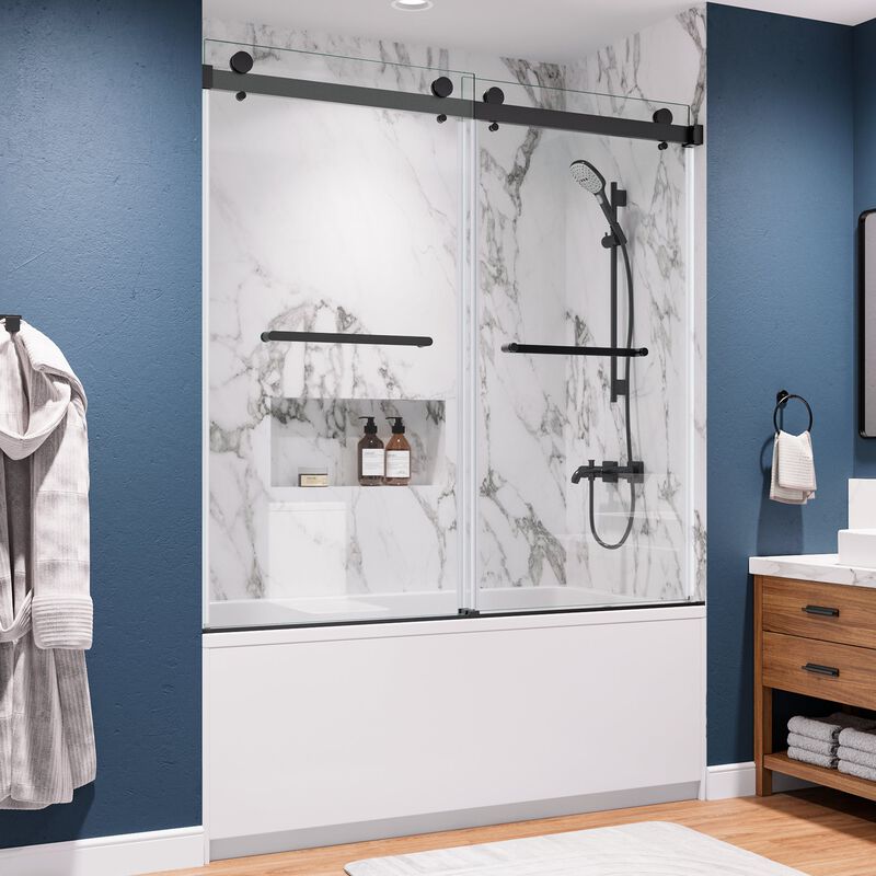 60x60 Shower Door with Assembly Template, Frameless Design and Silent Rollers