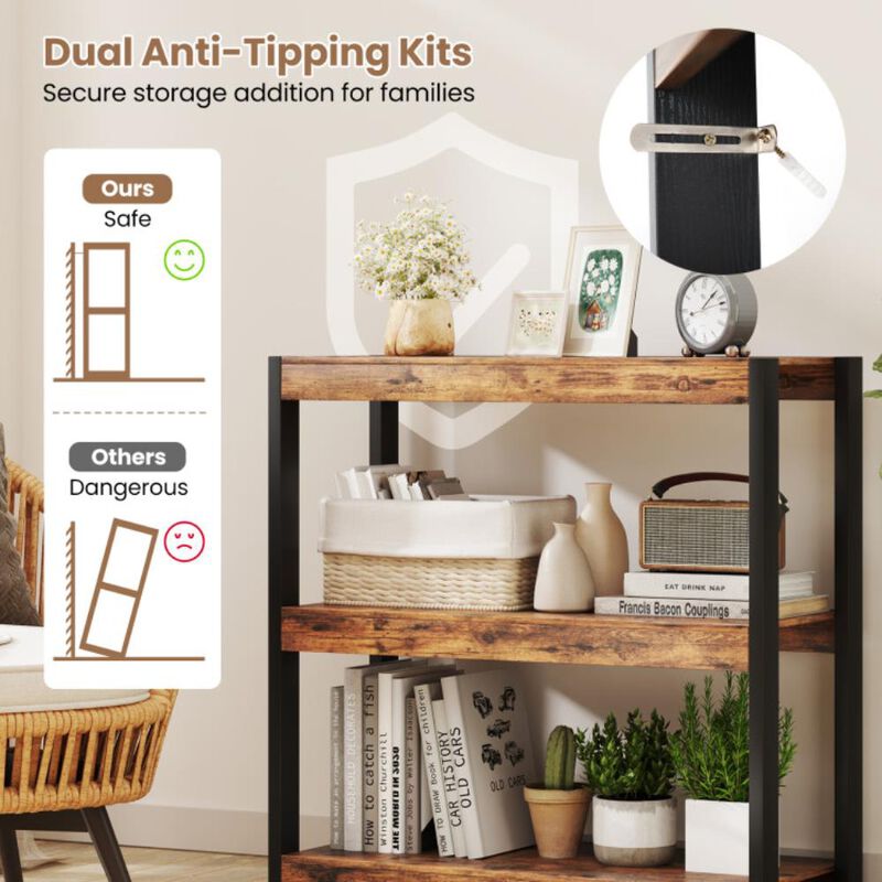 Hivvago 3 Tier Bookshelf Wooden Bookcase with Dual Anti-Tipping Kits