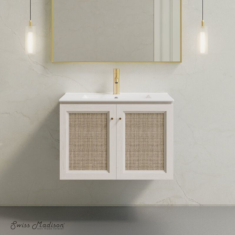 30" Wall-Mounted Bathroom Vanity in White Oak with Single Faucet Hole Vanity Top image number 1