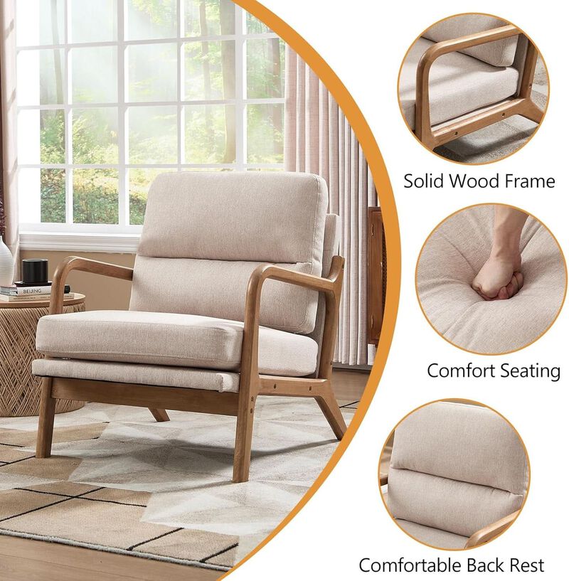 ShipItFurniture Mid-Century Velvet Armchair, Beige image number 4