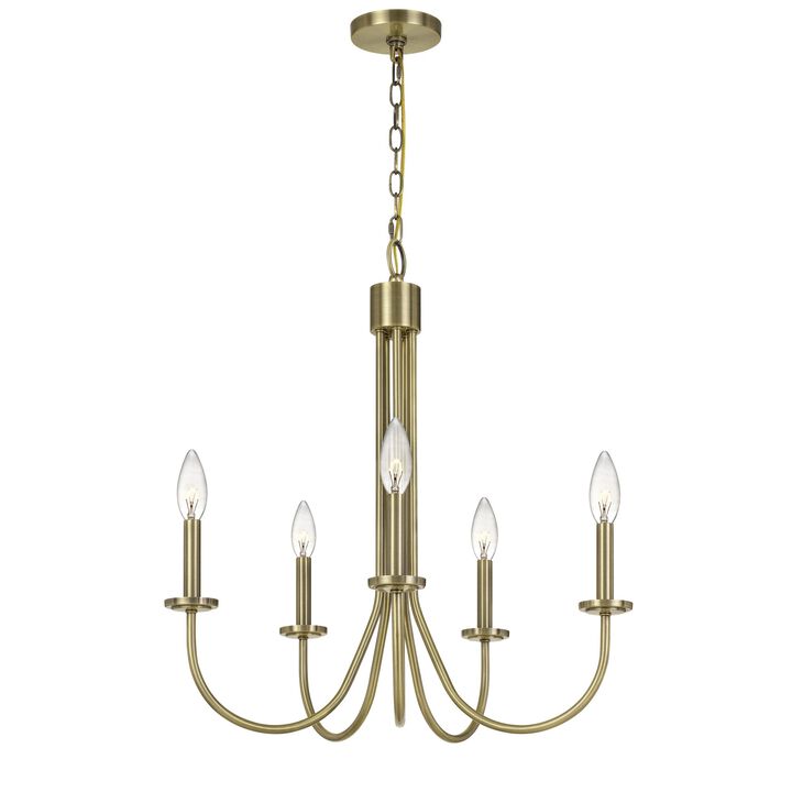 Metal Chandelier with 5 Candelabra Holders, Gold - Benzara