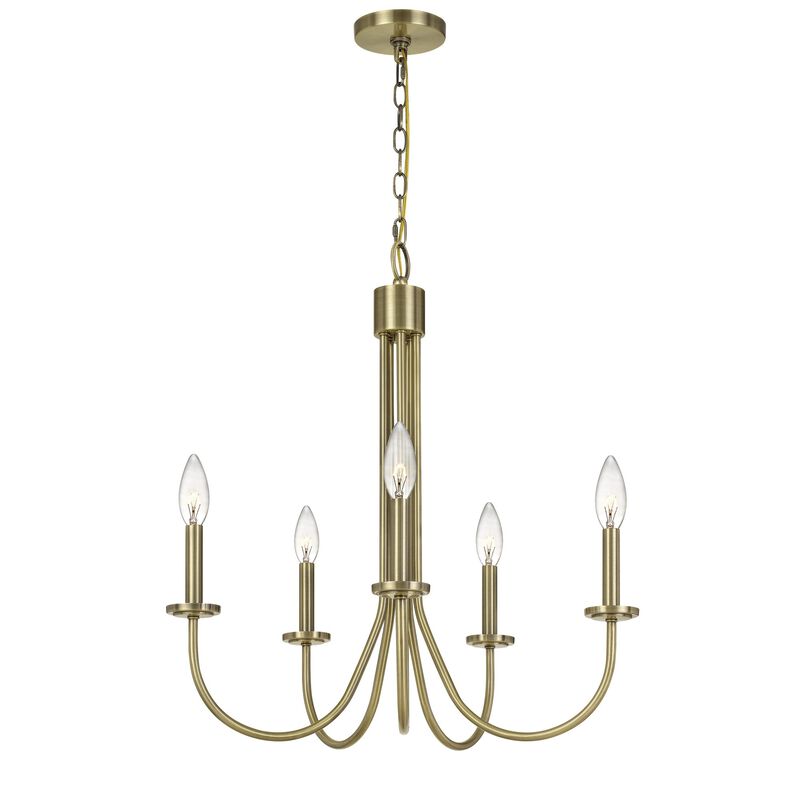 Metal Chandelier with 5 Candelabra Holders, Gold - Benzara