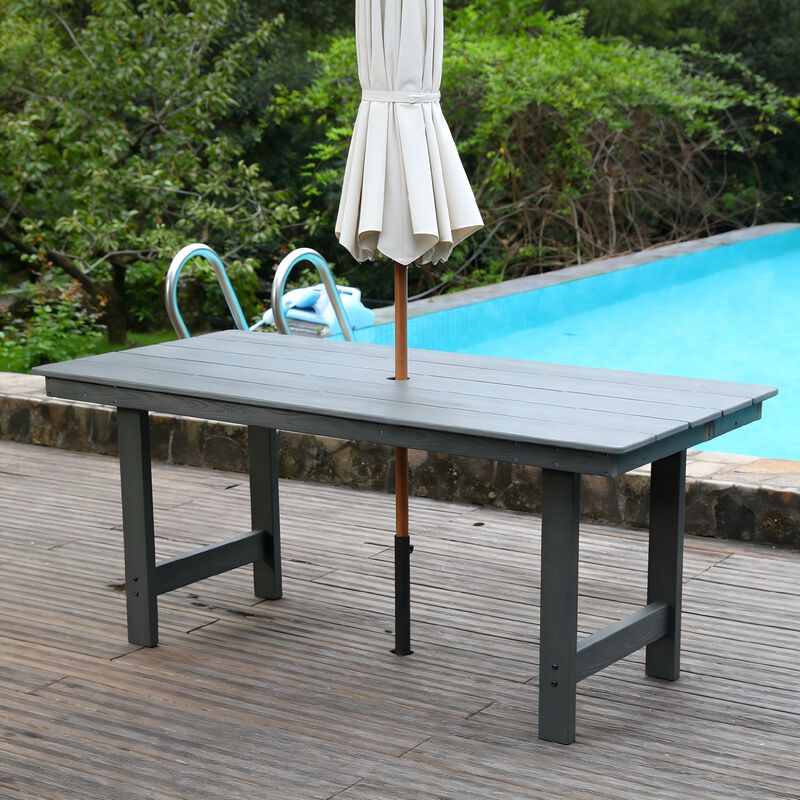 WOW PIONEER Patio Dining Rectangular Patio Dining Table HDPE Weather-Resistant Seats 4&ndash;6 Umbrella Hole Backyard Garden Poolside Entertainment image number 3