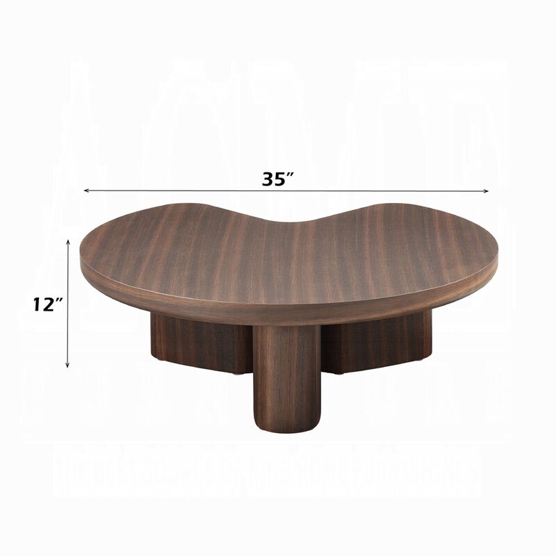 Yex Coffee Table, 35 Inch Curved Top with Pedestal Legs, Smoked Oak Brown image number 5