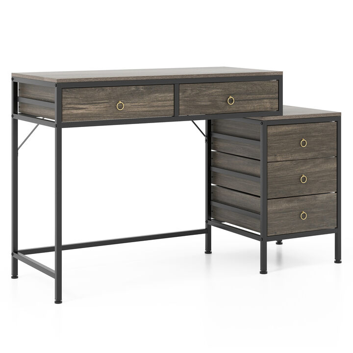 Office Desk with 5 Drawers and Side File Storage Cabinet for Workspace