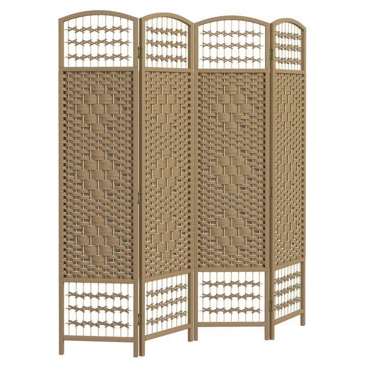 4 Panel Folding Room Divider Portable Privacy Screen Wave Fiber Room Partition for Home Office Natural
