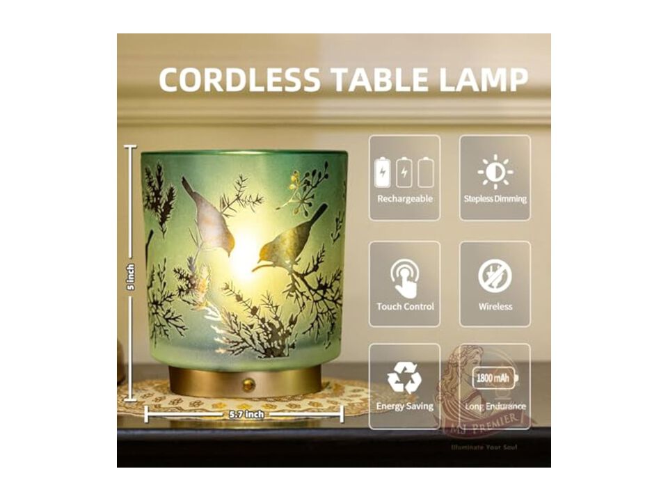Rechargeable Cordless Dimmable Glass Table Lamp For Bathroom Entryway