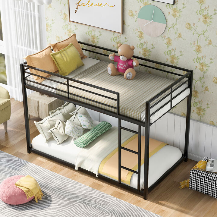 Whisen Twin over Twin Metal Bunk Bed, Low Bunk Bed with Ladder