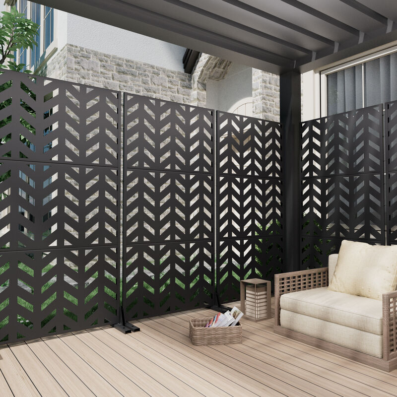 Arched Metal Outdoor Privacy Screen, Freestanding Outdoor Divider Decorative Privacy Fence