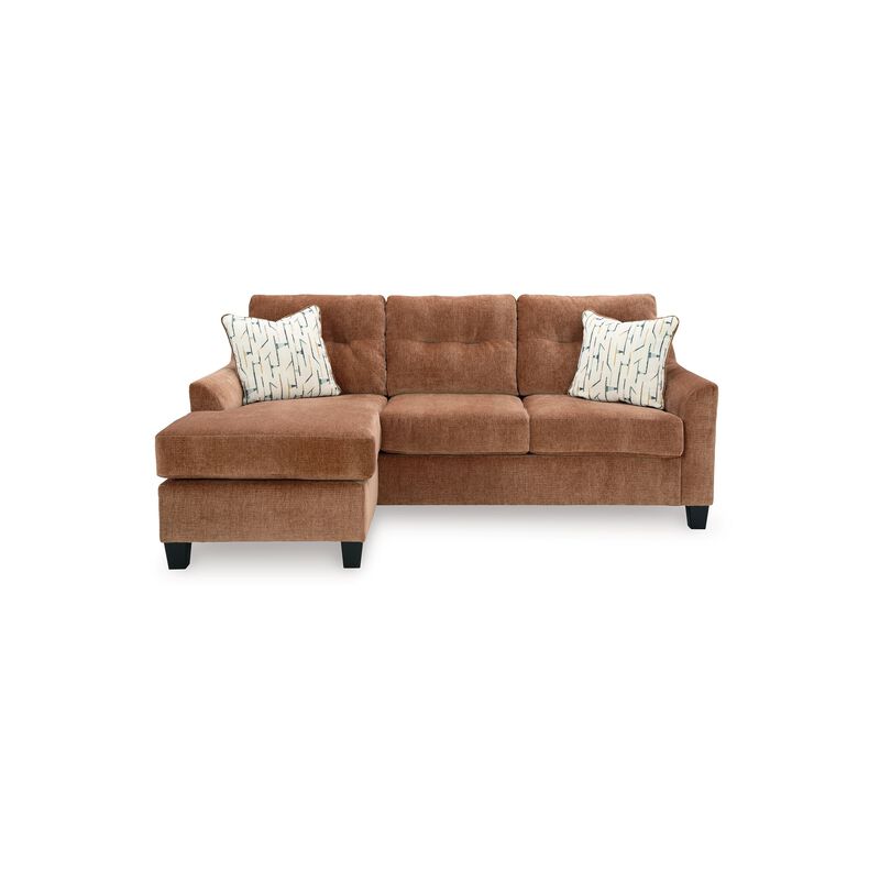 Emilia Sofa Chaise Sectional, 2 Pillows, Clay Brown Polyester 88 Inch - Benzara