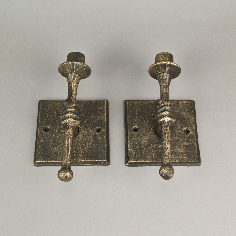 Set of 2 Cast Iron Antique Bronze Finish Torchbearer Wall Sconce Candle Holders image number 4