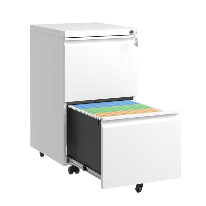 2 Drawer Metal Mobile File Cabinet, Rolling File Cabinet with Lock for Hanging Legal/Letter/A4 Size,Fully Assembled Except Wheels image number 0
