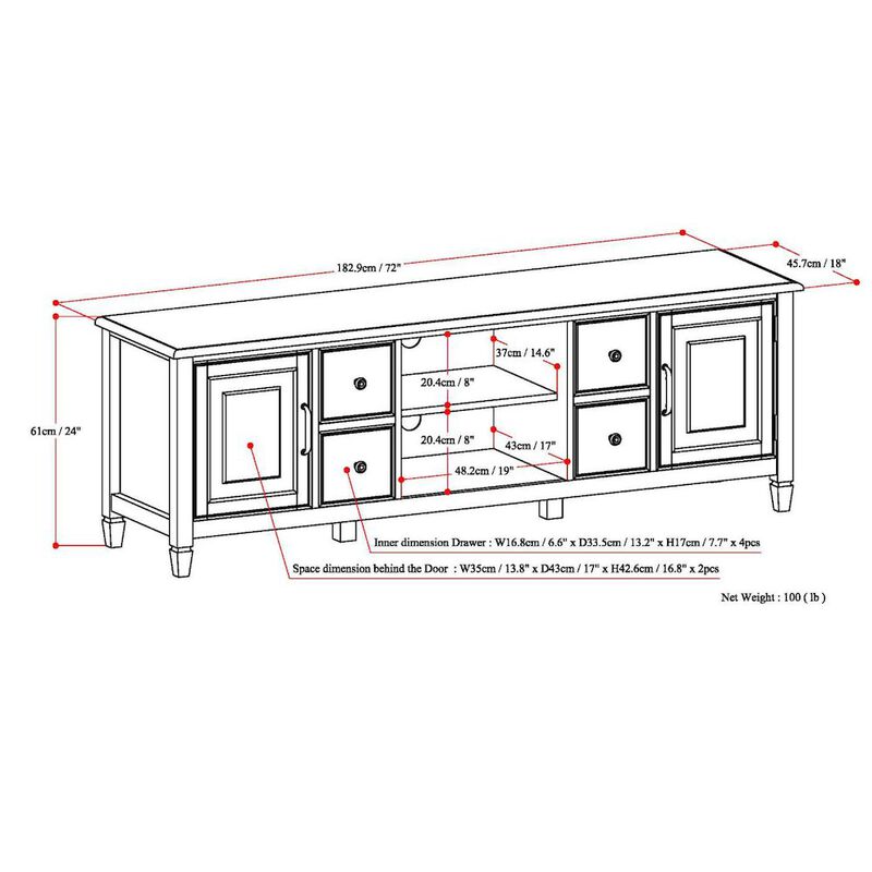 Simpli Home Solit Wood 72 Inch Wide Tv Stand In Dark Chestnut Brown For Tvs Up To 80 Inches