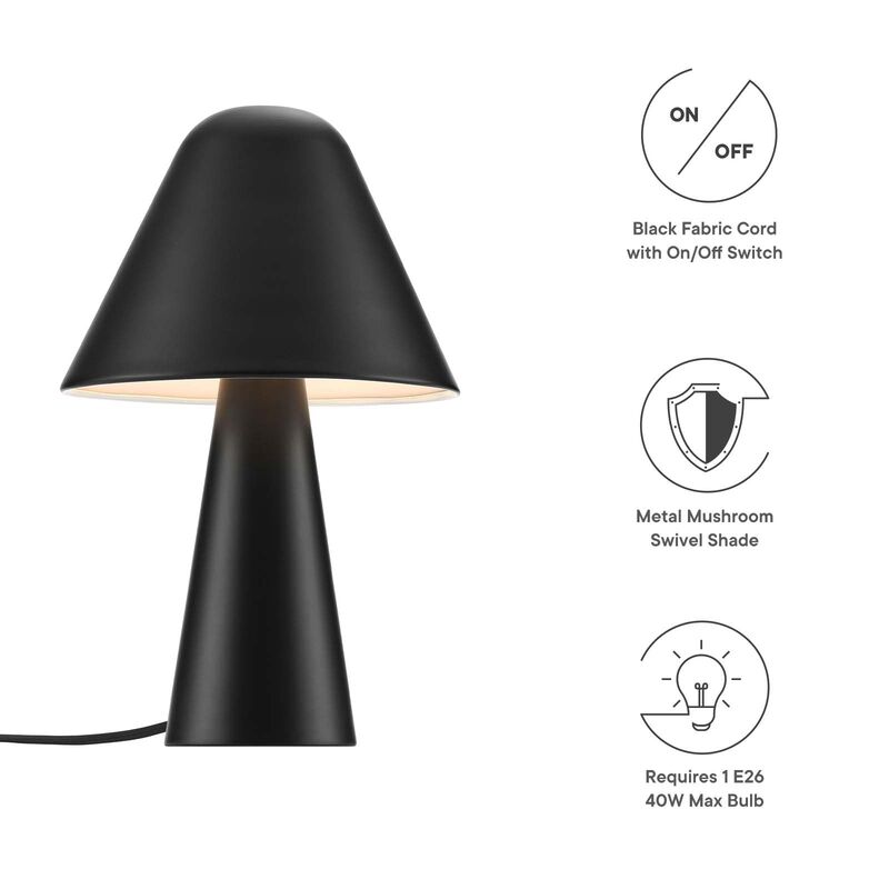 Modway EEI-6529-BLK Jovial Metal Mushroom Table Lamp, Black image number 5