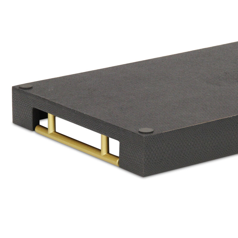 HomeRoots 16" Black Wood Faux Shagreen Serving Tray With Handles image number 5