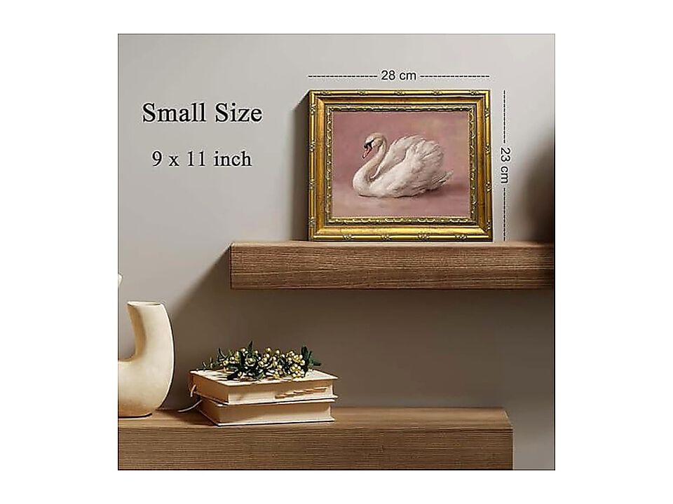 Vintage Wall Art Gold Framed Pink Swan Canvas Decor Animal Elegant Goose Rustic