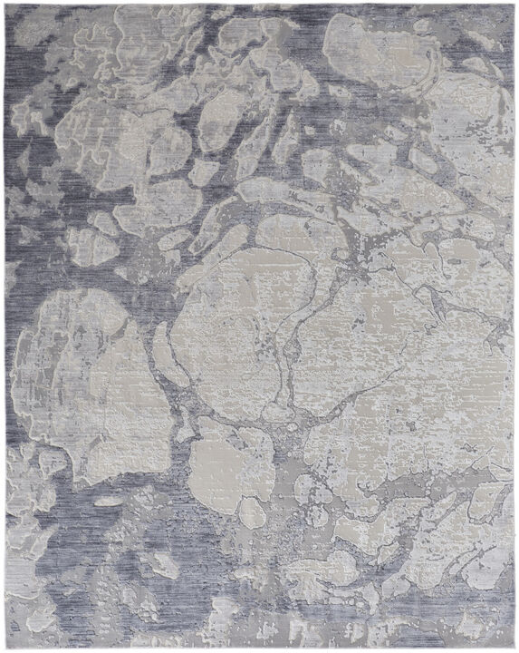 4 X 6 Ivory And Blue Abstract Power Loom Distressed Area Rug